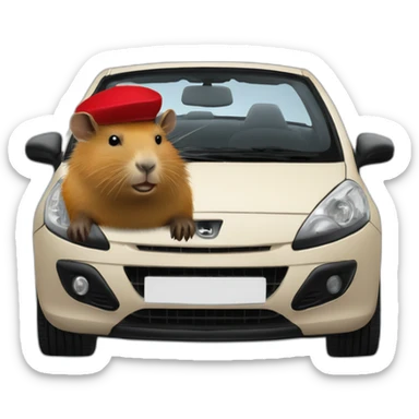 capybara with a beret in a peugeot 207 coupé cabriolet sticker
