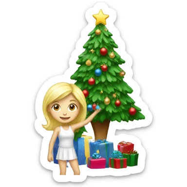 Blond Girl decorating a Christmas tree sticker