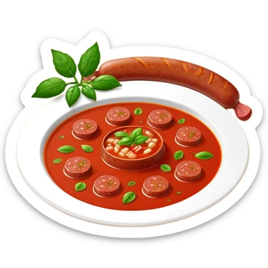 emoji of Rougail saucisse meal. Typical Reunion island meal. Sliced sausage in tomato soup with thym  sticker