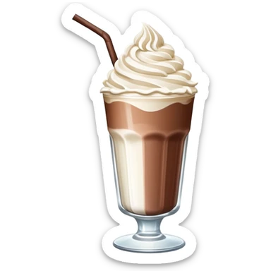 A thick, creamy milkshake in a tall glass with whipped cream on top and a straw sticker