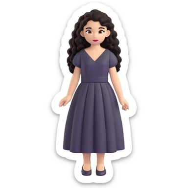light skin girl with black very long curly hair, brown eyes, black Chanel dress sticker