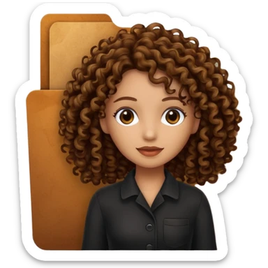 black transparent folder with a canela skin girl with curly hair logo  sticker
