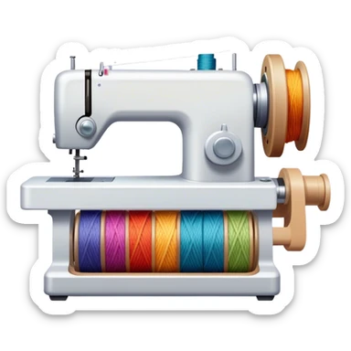 Weaving icon, visible shuttle, spools of yarn, fabric swatches, sewing patterns, and finished clothes, minimalistic style, clean lines, transparent background. sticker