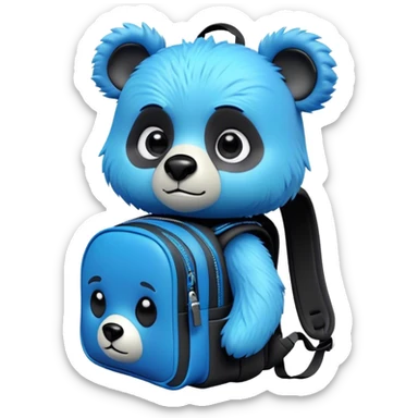 3D, adorable little Pixar style blue neon punk bear with a black backpack, ultra detailed, each lash, eye, and strand of fur is shown in stunning detail as though captured in a timeless photograph, rich textures, visually rich, so lifelike it feels like it could leap off the page at any moment sticker