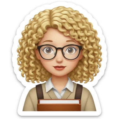 girl student , curly blone hair, half body to belt sticker