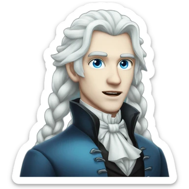 pale male victorian vampire with long white hair in a braid over his shoulder and light blue eyes sticker