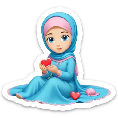 Turkish beautiful finish Konya girl blue eyes with candy hijab long tail dress and sits on the grass on the ground and sends hearts with her hand  sticker