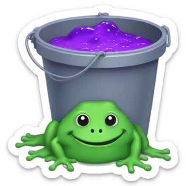 a bucket of green slime with a purple frog inside sticker