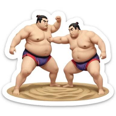 Sumo Wrestling – Cinematic Realistic Sumo Wrestling Scene, featuring a powerful sumo wrestler in traditional mawashi engaged in an intense bout on a sandy dohyo, muscles tensed and sweat glistening under dramatic arena lighting, capturing the raw energy and tradition of the sport. sticker