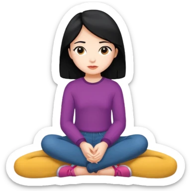 Girl with black hair sitting waiting  sticker