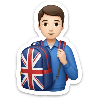 A guy with a backpack holds the Union Jack. sticker