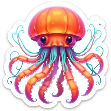 Neon glowing jellyfish-crab-squi sticker