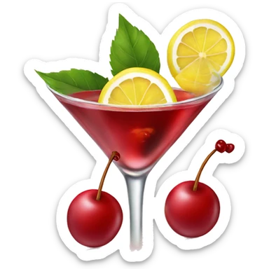 Red martini with cherry and lemon sticker