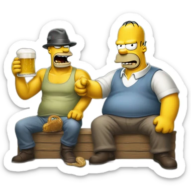 koba la d et Homer Simpson boivent un biere sticker