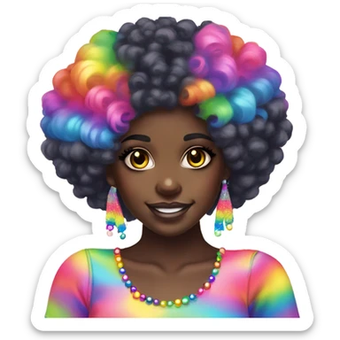 Lisa frank dark skin girl with rainbow Afro with headband pearls sticker