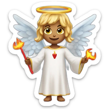 Angel with devil horns holding up halo sticker