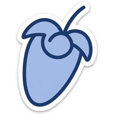 Create a flat, modern version of the FL Studio logo featuring a stylized orange fruit with green leaves. The design should be simple, minimalistic, clear, and highly recognizable, consistent with the flat blue illustration style. Use a fully transparent background. sticker