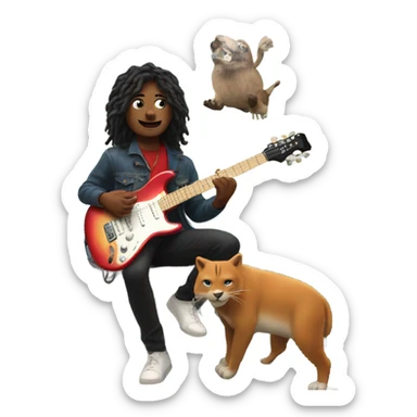 Me playing electric guitar from a mountain with animals watching sticker