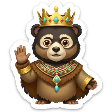 Spectacled bear in Cusco Inca attire with the Manco Capac costume, which includes a crown and Inca-style clothing sticker