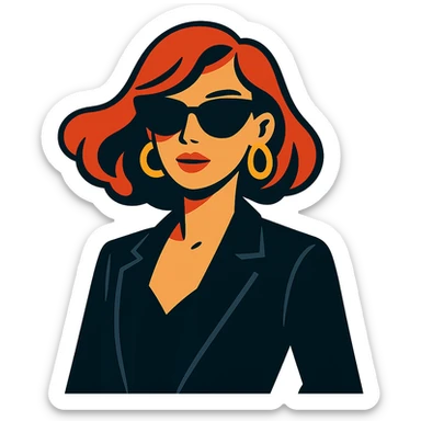 a chic lady in black sunglasses, modern and fashionable, minimal background, vibrant toon style sticker