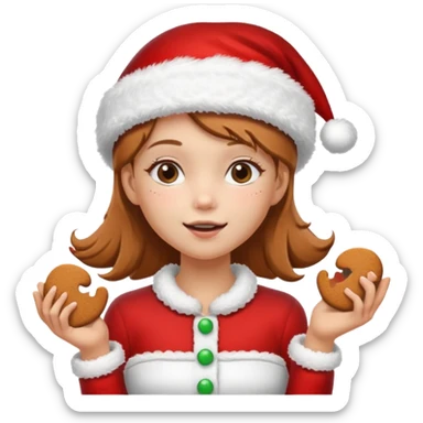 clean and vanilla girl with santa claus hat like holiday mood, baking ginger cookie sticker