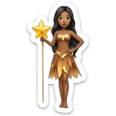 brown woman fairy holding a star wand long black straight hair full length sticker
