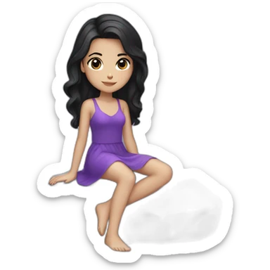 a white girl black hair laying on stone with purple dress sticker