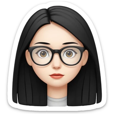 abg girl with pale skin no bang,long black straight hair and a glasses sticker