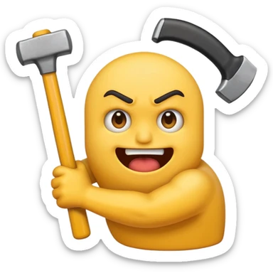 furious emoji, looking silly, gripping a sledgehammer sticker