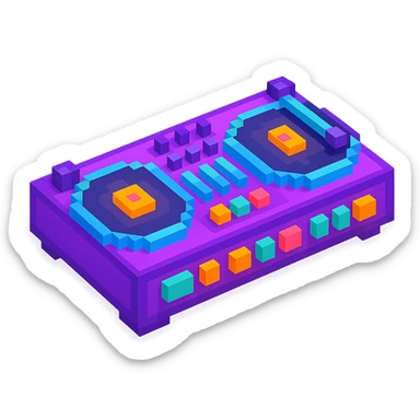 DJ turntables with glowing buttons and a retro vibe sticker