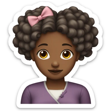 black girl with curly hair and bows on hair sticker