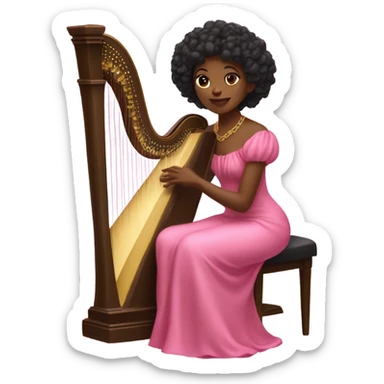 Pretty black woman in a pink dress playing the harp sitting down sticker