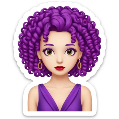Fashion Model with Purple Curls, red dress sticker