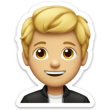 smiling boy in black jacket, mouth shut sticker