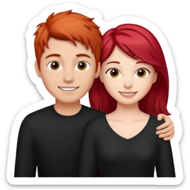 Red haired girl with black hair boy romance sticker