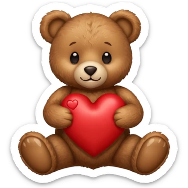 A furry teddy bear with a heart sticker