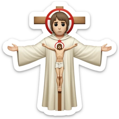 Crucified Liam Gallagher in the style of Jesus full body on cross with mod target on his robes sticker