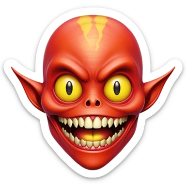Monster alien that is red with yellow shining on it and the monster alien has no eyes with crooked teeth sticker
