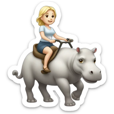 white skinned little lady riding hippo sticker