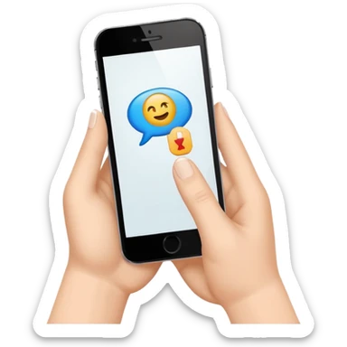 generame un emoji de una mano con un movil y una barra de busqueda encima sticker