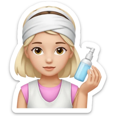Clean girl aesthetic emoticons, apply skincare products, headband, glowing skin, white vest, soft lighting sticker