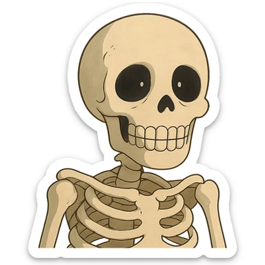 skeleton head, ghibli style sticker