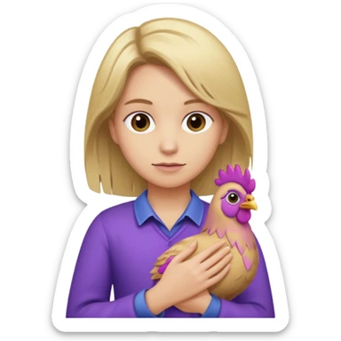 Last with dirty blond hair from Canada holding a purple chicken sticker