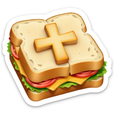 a sandwich with a cross emotji on it sticker