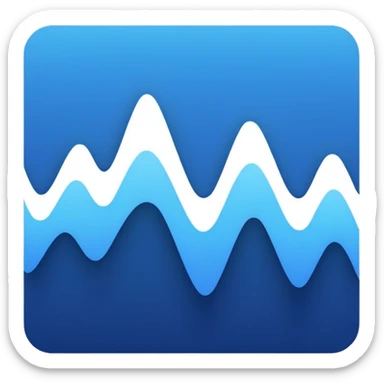 logo on white background showing a waveform morphing into text. Clean blue and white geometric sticker