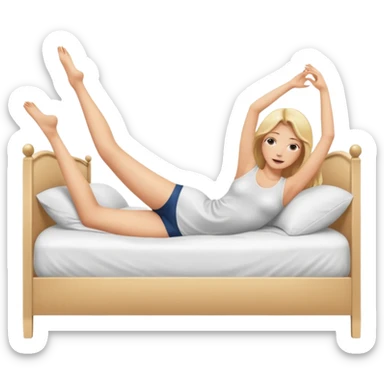 Nude woman, thin blonde, C Cup, lying in bed, legs raised up, ass showing, legs spread sticker