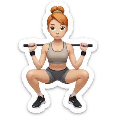 Ginger gym girl low bun brown athleisure squat resistance band sticker
