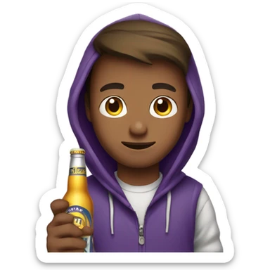 boy in purple hoodie holding a beer bottle sticker