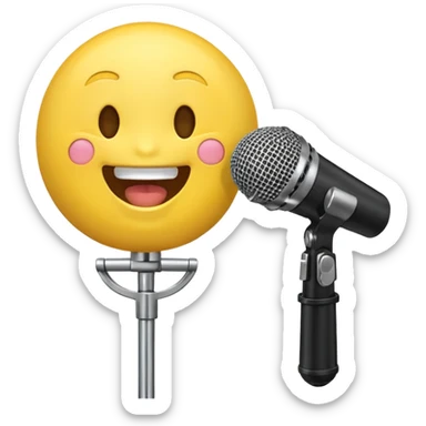 laughing face emoji next to a mic sticker