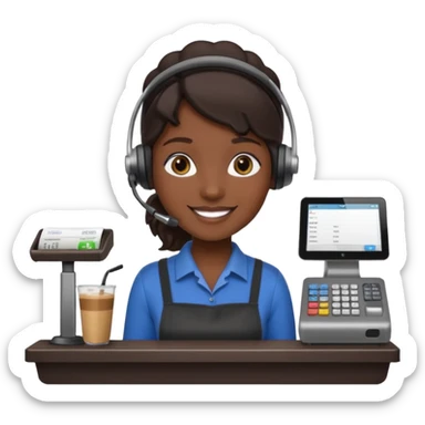 Cashier + headset + till, Cafe staff. sticker